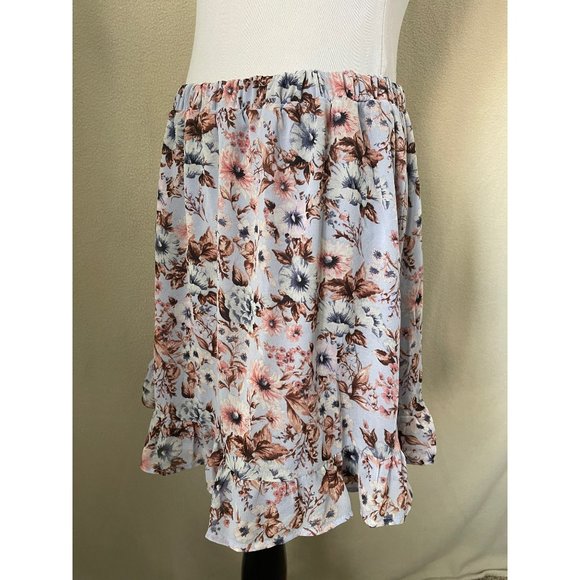 To Be Spoiled Girls Blue Floral Sheer Overlay Ruffle Bottom Skirt - Picture 6 of 11